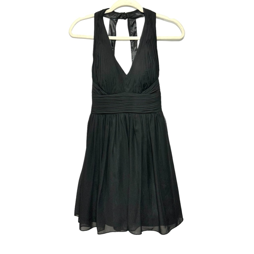 Aidan Mattox Sz 2 Black V Neck Halter Cocktail Party Dress Above Knee Sleeveless